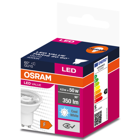Żarówka LED VALUE 4,5W = 50W 350lm 4000K 230V GU10 60St Ledvance