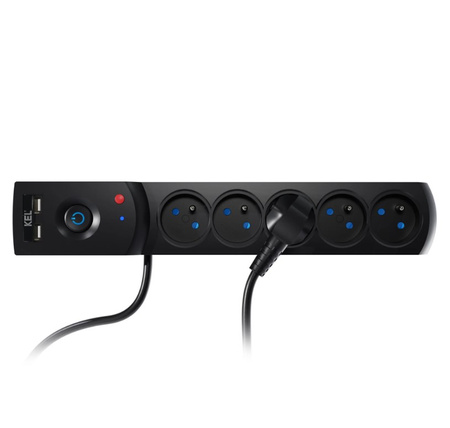 Przedłużacz przeciwprzepięciowy 5-gniazd + 2 x USB 3m czarna 10A 2300W Plastrol W-100044