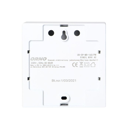 Dzwonek przewodowy elektroniczny jednotonowy biały RINGIL MINI Orno OR-DP-MR-160/PW

