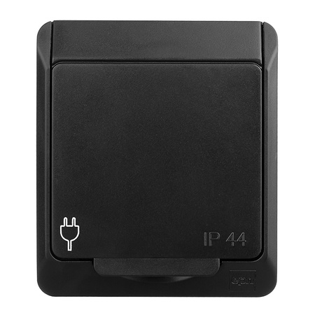 Gniazdo pojedyncze natynkowe hermetyczne czarne IP44 Hermes 0321-09