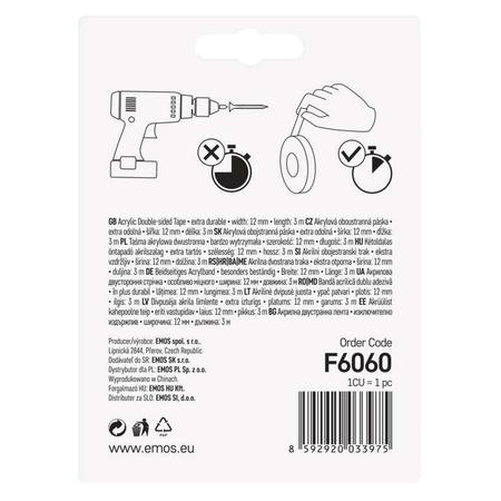 Akrylowa taśma dwustronna 12mm / 3m Emos F6060 
