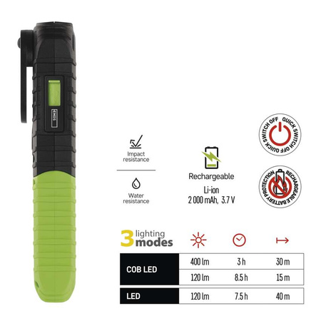 Oprawa warsztatowa ładowalna LED 5W COB +3W LED 400lm 2000mAh Emos P4531