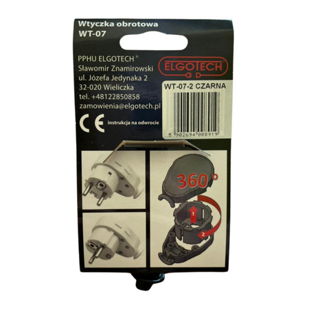 Wtyczka obrotowa z uziemieniem czarna Elgotech WT-07