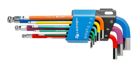 Zestaw kluczy sześciokątnych długie kodowane 9 szt.Hogert HT1W806