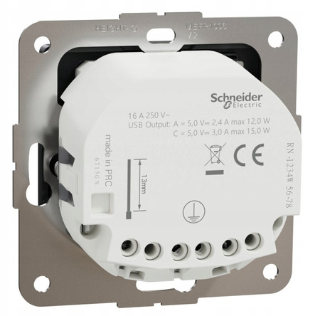 Gniazdo pojedyncze z zuziemieniem ładowarką USB A+C 3A czarny antracyt Sedna Design i Elements SDD114012 Schneider