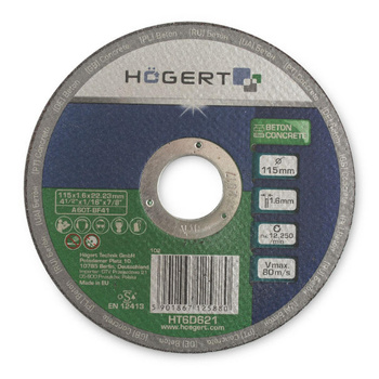 Tarcza korundowa do cięcia betonu 115 x 1,6 x 22.23 mm Hogert HT6D621