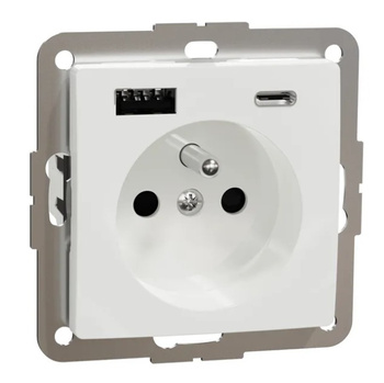 Gniazdo pojedyncze z uziemieniem i ładowarką USB A+C 3A biały SEDNA DESIGN SDD111072