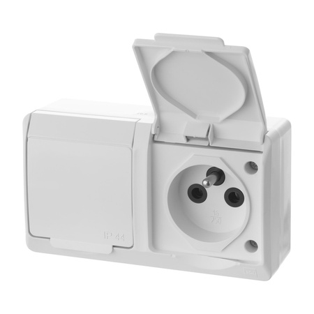 Gniazdo podwójne hermetyczne z uziemieniem IP44 biały HERMES 0322-02  ELEKTRO-PLAST