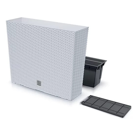Doniczka z wkładem biała wzór rattanu RATO CASE DRC600T-S449