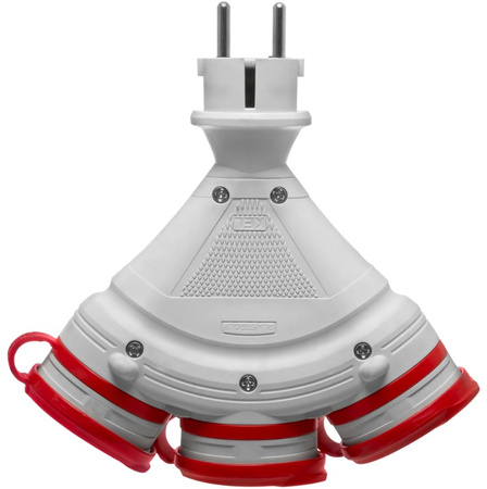 Rozgałęźnik do przedłużacza szary-czerwony 3-gniazda z/u 16A 250V IP54 Plastrol W-01151