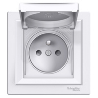 Gniazdo pojedyncze z uziemieniem białe IP44 Asfora EPH2800621