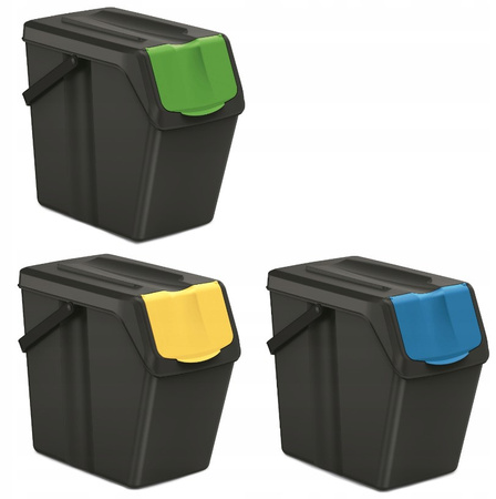 Zestaw 3 szt kosz na śmieci czarny z recyklingu 25 L SORTI BOX ISWB25S3-S411