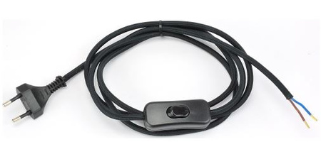 Przewód płaski z wtyczką i wyłącznikiem czarny 4mb OMYp 2X0,75 Elgotech