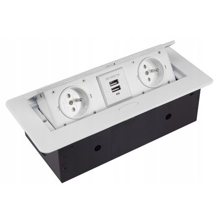Gniazdo blatowe z pokrywą podwójne 2xUSB białe GB2PL+2-WHITE
