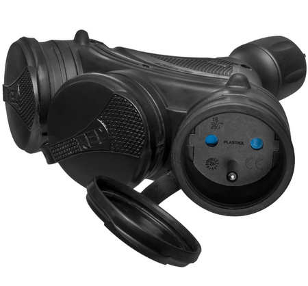 Rozgałęźnik do przedłużacza 3-gniazda z/u czarny 16A 250V IP54 Plastrol W-01158