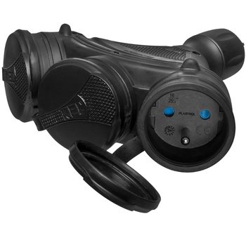 Rozgałęźnik do przedłużacza 3-gniazda z/u czarny 16A 250V IP54 Plastrol W-01158