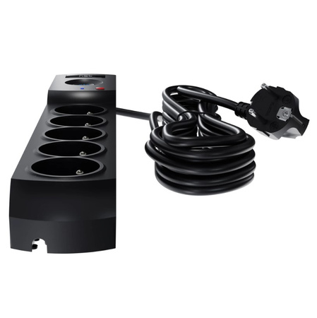 Przedłużacz przeciwprzepięciowy 5-gniazd + 2 x USB 3m czarna 10A 2300W Plastrol W-100044