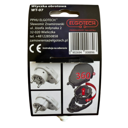 Wtyczka obrotowa z uziemieniem biała Elgotech WT-07
