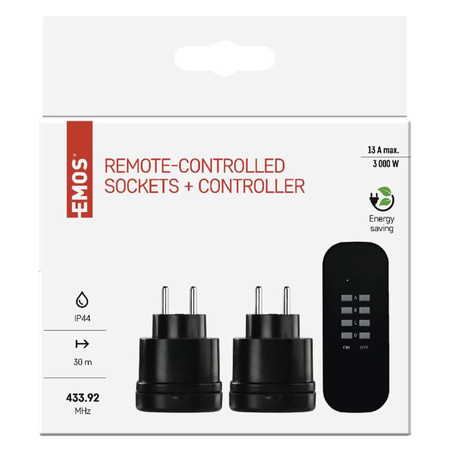 Zestaw 2-gniazd na pilota czarny IP44 Emos P0067 