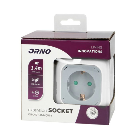 Przedłużacz 4-gniazda schuko ładowarka 2 x USB 1,4m Orno OR-AE-13144(GS)/L