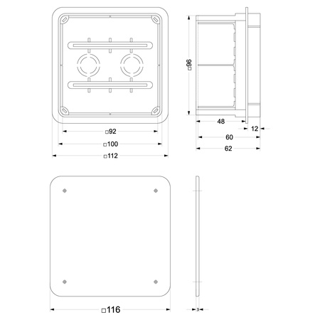 Puszka podtynkowa łączeniowa 96 x 96 x 62mm Pp/t 3 11.3