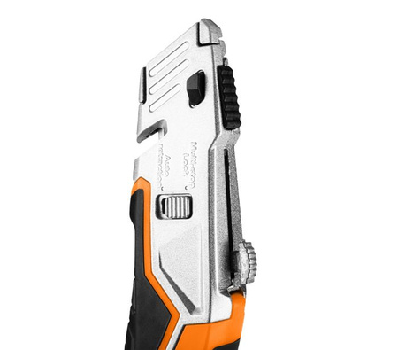 Nóż z ostrzem trapezowym w obudowie metalowej + 5 ostrzy NEO 63-706