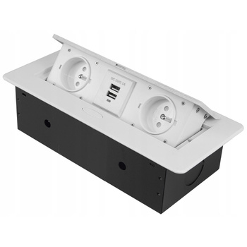 Gniazdo blatowe z pokrywą podwójne 2xUSB białe GB2PL+2-WHITE