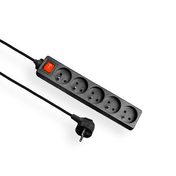 Przedłużacz z uziemieniem i wyłącznikiem 5-gniazd czarny 3m OMY 3x1 Elgotech EPS-503W-2