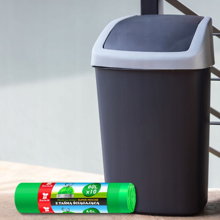 Worki na śmieci z taśmą wiązane mocne zielone 60L 10 sztuk Kuchcik 2852
