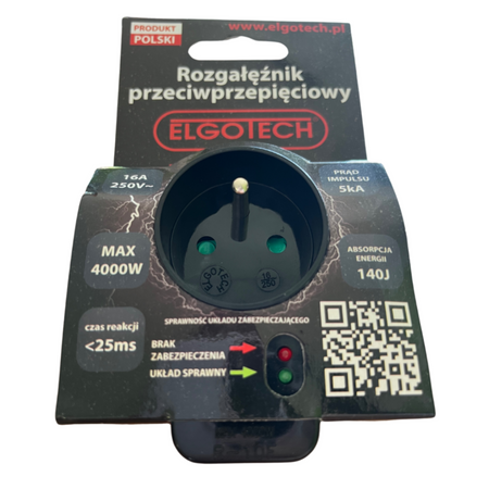 Rozgałęźnik przeciwpięciowy z uziemiem czarny Elgotech R-10F-2