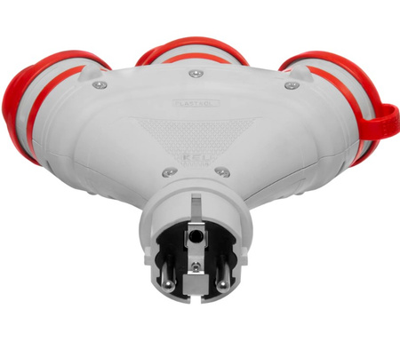 Rozgałęźnik do przedłużacza szary-czerwony 3-gniazda z/u 16A 250V IP54 Plastrol W-01151