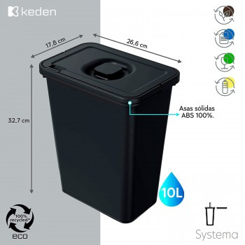 Kosz na śmieci czarny z recyklingu 10L SYSTEMA BASICA ECO NKS10W-S411