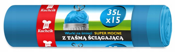 Worki na śmieci z taśmą wiązane mocne 35L 15 sztuk Kuchcik