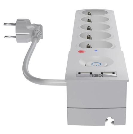 Przedłużacz przeciwprzepięciowy 5-gniazd + 2 x USB 3m szary 10A 2300W Plastrol W-100041