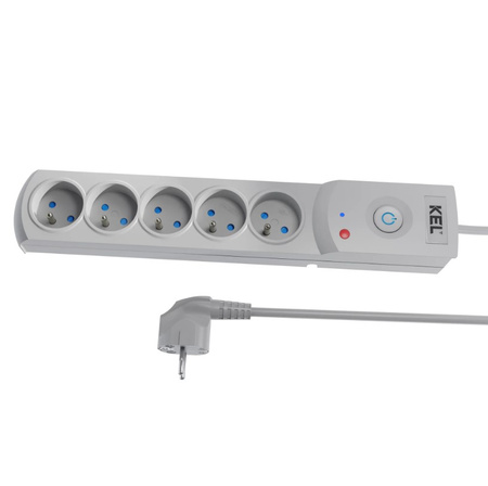 Przedłużacz  przeciwprzepięciowy 5-gniazd 5m szary 10A 2300W Plastrol W-100036