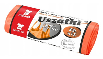 Worki na śmieci z uszami super mocne pomarańczowe 35L 15szt KUCHCIK