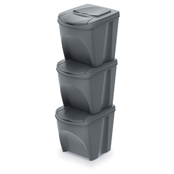Zestaw koszy do segregacji szary 3 x 25L Sortibox Keden IKWB25S3-405U