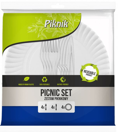 Zestaw piknikowy ECO talerz, nóż, widelec Kuchcik 4111