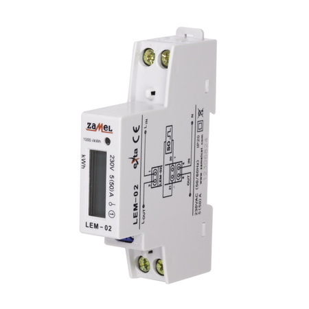 Licznik energii elektrycznej 1-fazowy 50A 230V wyświetlacz LCD LEM-02 Zamel EXT10000033
