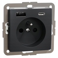 Gniazdo pojedyncze z zuziemieniem ładowarką USB A+C 3A czarny antracyt Sedna Design i Elements SDD114012 Schneider