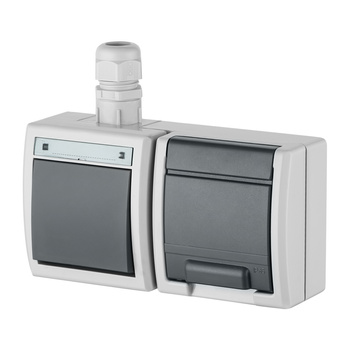 Łącznik schodowy+gniazdo natynkowy hermetyczny szary IP65 AQUANT 1247-65 Elektro-Plast