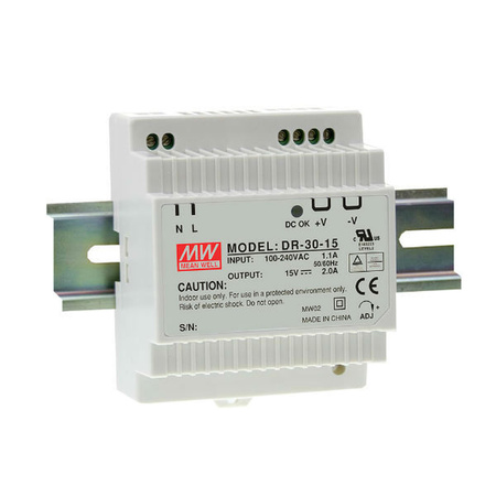 Zasilacz impulsowy 24V DC 1,5A 30W wej. 100-240V AC 0,88A Meanwell HDR-30-24