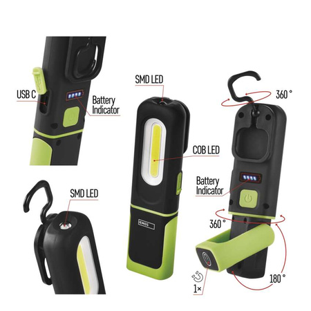 Latarka warsztatowa ładowalna LED 330 lm 1200mAh ładowalna Emos P4537