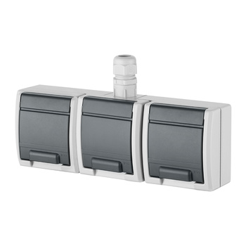 Gniazdo potrójne natynkowe hermetyczne szary AQUANT IP65 1243-65