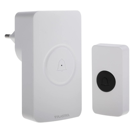 Dzwonek bezprzewodowy biały learning system 230V 38 dzwięków 4 poziomy głośności Plastrol W-04516