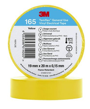 Taśma elektroizolacyjna żółta 19 mm x 20 m 3M Temflex165 7100184809