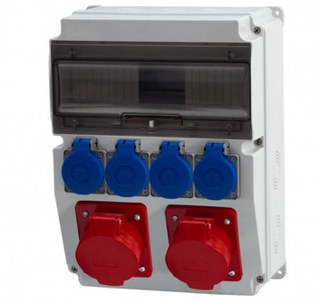 Rozdzielnia stacjonarna CAJA 12-mod gniazda 16A 5p 32A 5p 4x230V F-elektro F3.0451