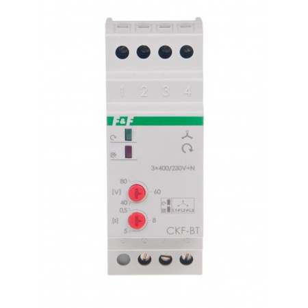Przekaźnik kolejności, zaniku i asymetrii faz 10A 1P 0,5-5sek 40-80V F&F CKF-BT