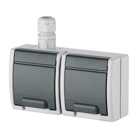 Gniazdo podwójne natynkowe hermetyczne szary AQUANT IP65 1242-65 Elektro-Plast
