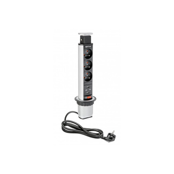 Gniazdo meblowe wpuszczane 3-gniazda z/u 2xUSB 2,1A 5V (srebrny) GTV AE-BPW3U60U-80